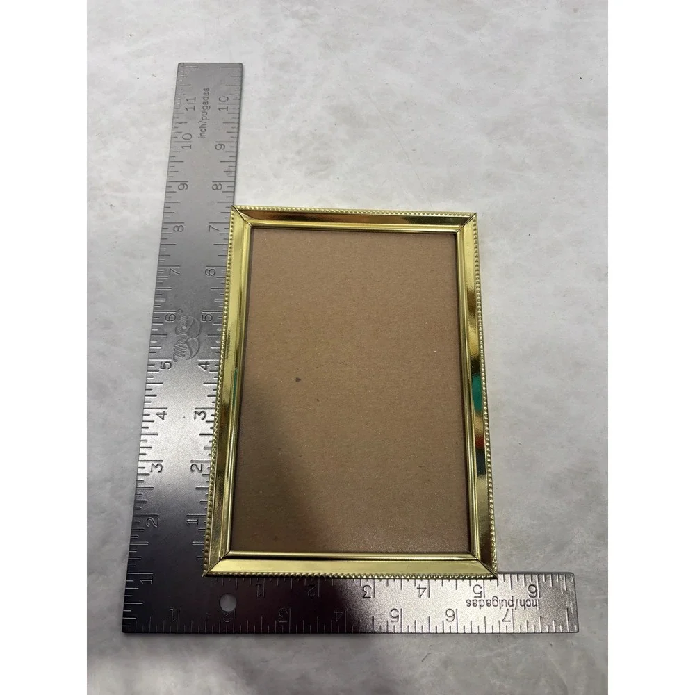 Vintage Intercraft Gold Metal Beaded Picture Frame 5x7 Glass Tabletop Wall Decor